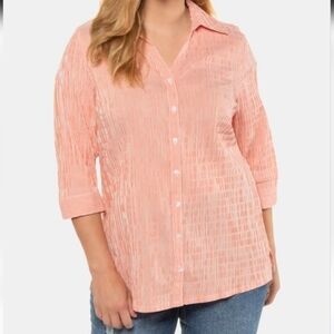 Ulla Popken Textured Stripe Button Front Blouse Size 32/34